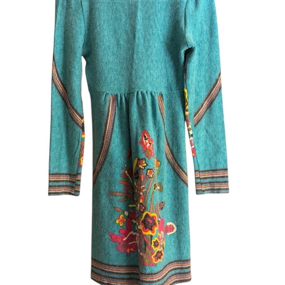 Aryeh Boho Embroidered Floral Knit Small Dress Cottagecore Folk Art Whimsy - Picture 3 of 6
